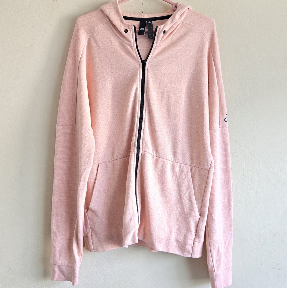 Adidas salmon pink full zip hoodie sweatshirt Size Large Athleisure Casual